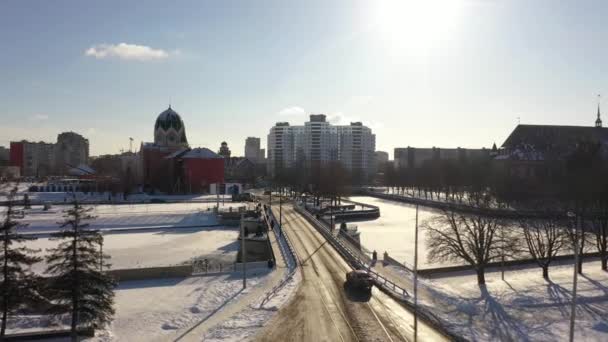 Kaliningrad Rusland Februari 2021 Uitzicht Vanaf Een Drone Houten Brug — Stockvideo