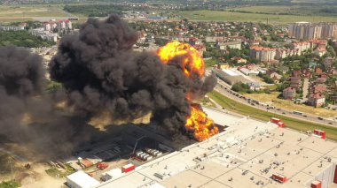 Kaliningrad, Russia - June 19 2021: Burning Miratorg meat processing plant
