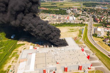 Kaliningrad, Russia - June 19 2021: Burning Miratorg meat processing plant