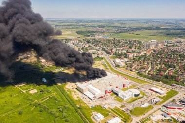 Kaliningrad, Russia - June 19 2021: Burning Miratorg meat processing plant