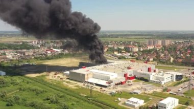 Kaliningrad, Russia - June 19 2021: Burning Miratorg meat processing plant