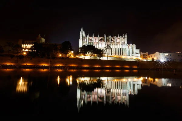 Catedral de La seu por la noche en Palma de Mallorca —  Fotos de Stock