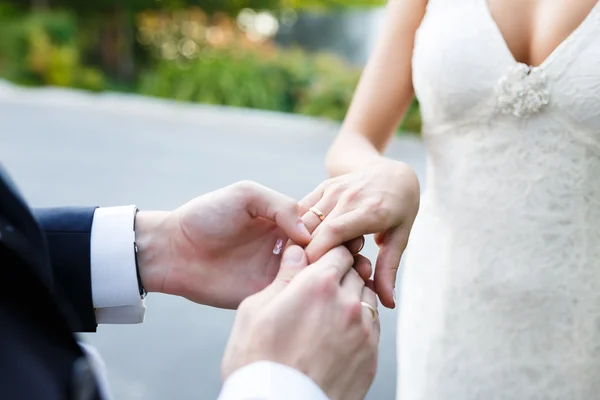 Hands of wedding couple — Stock Photo, Image