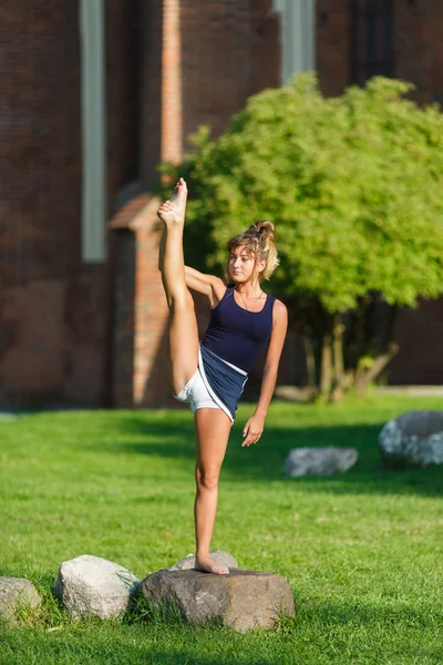 Chica bastante joven haciendo ejercicios de yoga — Foto de Stock