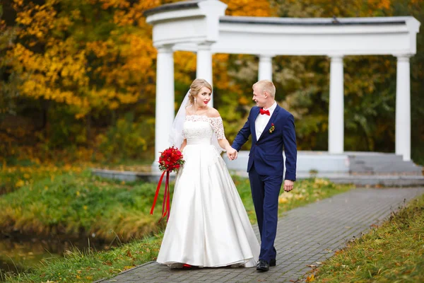 Encantador casal no outono — Fotografia de Stock