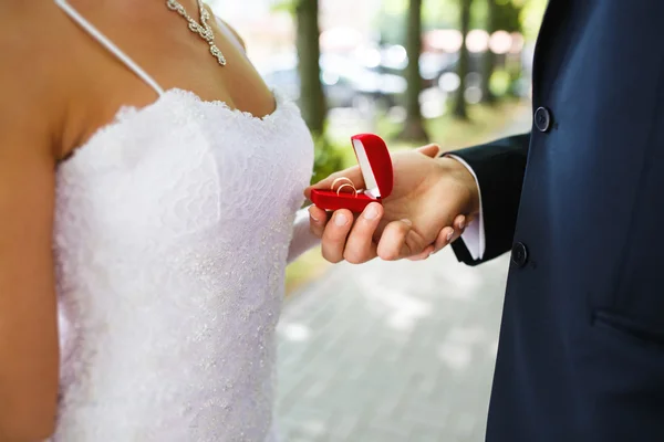 Wedding rings in a hand — Stock Photo, Image