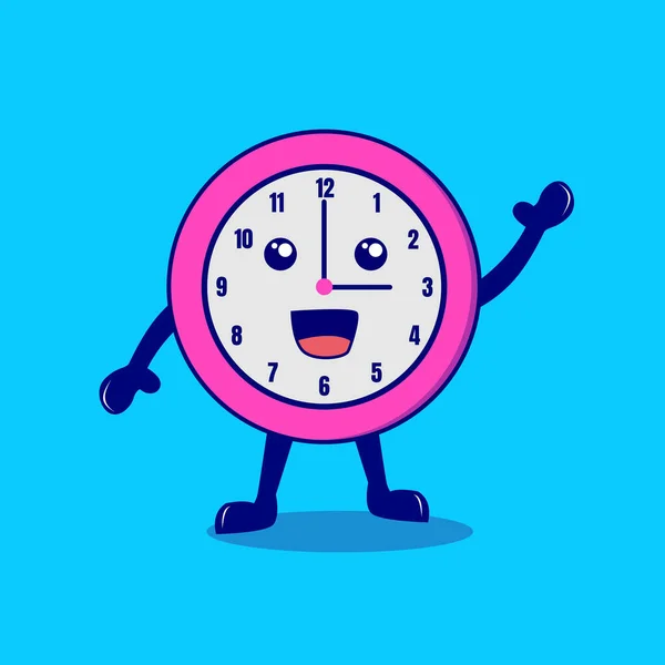 Relógio Bonito Personagens Desenhos Animados Vetor Isolado Fundo Azul —  Vetores de Stock