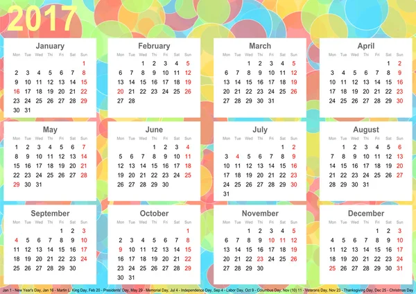 Kalender 2017 Hintergrund bunte Kreise usa — Stockfoto