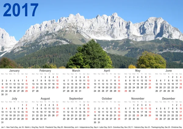 Calendário anual 2017 paisagem de montanha EUA — Fotografia de Stock
