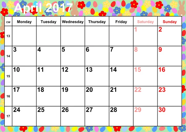 Kalendern 2017 månader April för Usa — Stock vektor