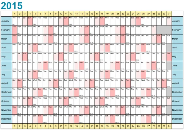 2015 ano planejador linear Inglês —  Vetores de Stock