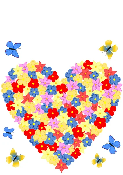 A heart filled with flowers and butterflies — Stock Photo, Image