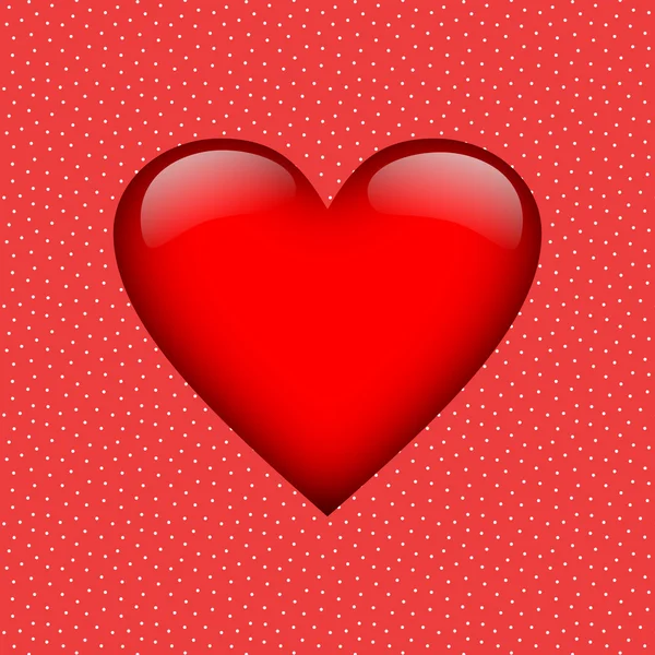 Beyaz noktalı kırmızı zemin üzerine büyük kırmızı kalp — Stok fotoğraf