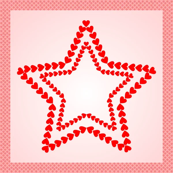 Estrelas feitas de corações vermelhos, emolduradas com borda do coração — Fotografia de Stock