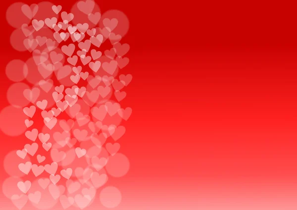 Små hjärtan på vänster sida på röd bakgrund — Stockfoto