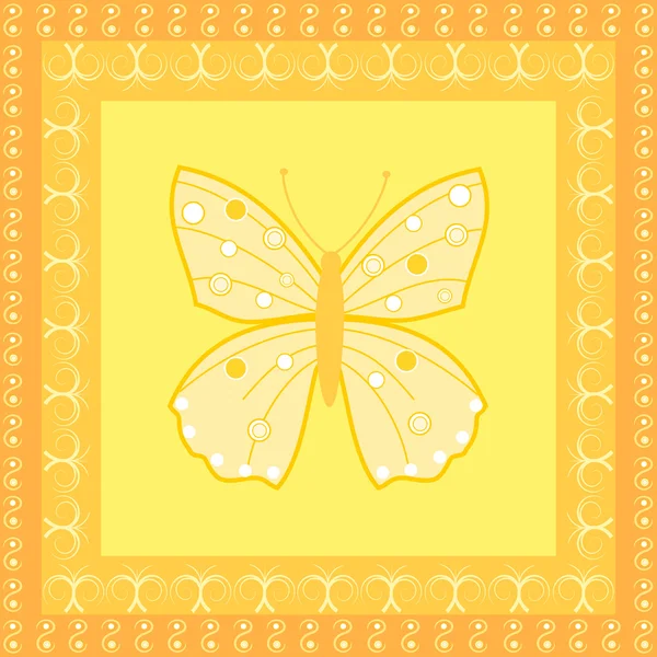 Butterfly on squares with flourish pattern — Stock Vector