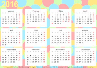 Calendar 2016 background colorful circles Germany