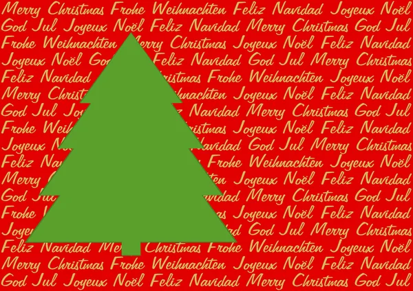 Árbol de Navidad verde en cinco idiomas — Archivo Imágenes Vectoriales