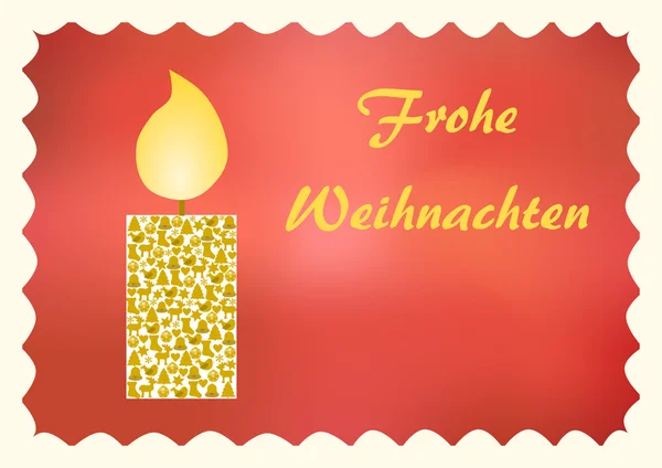 Bougie lumineuse avec symboles de Noël sur rouge avec texte allemand — Photo