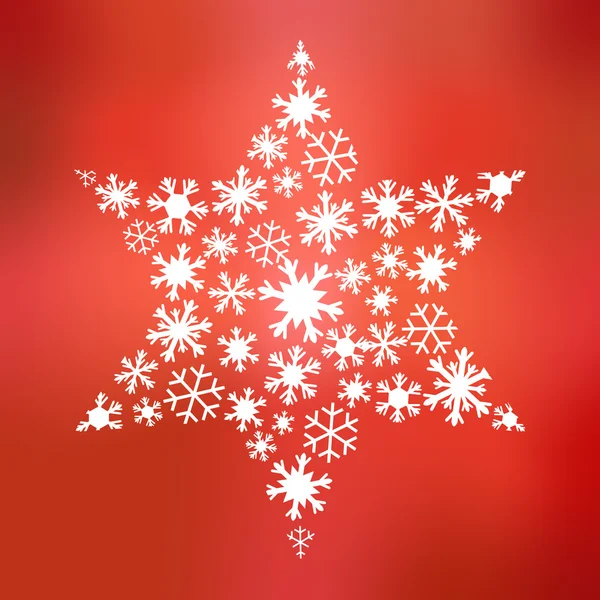 Grande étoile de différents flocons de neige sur rouge — Photo