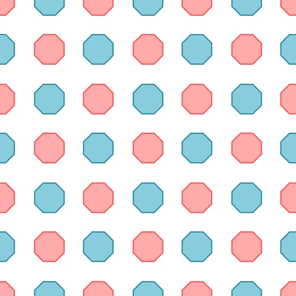 Pink and blue octagons in seamless pattern on white