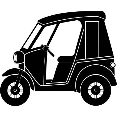 Asgari elektrikli siluet vektörü, üç tekerlekli kişisel ulaşım, çevre dostu kentsel hareketlilik. Vektör illüstrasyonu