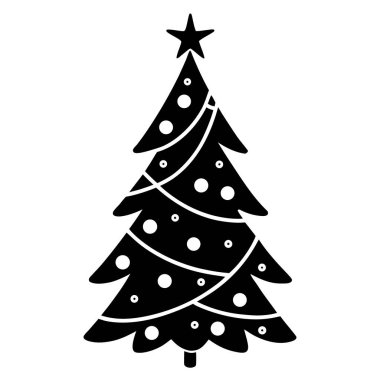 Yıldızlı Noel ağacı, yılbaşı ağacı. Beyaz arkaplanda izole edilmiş düz biçim vektör illüstrasyonu.