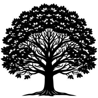 Meşe Ağacı Silueti Vektörü Kara Doğa Logosu ve Çevre Markası için Soyut Ağaç Amblemi. Vektör illüstrasyonu