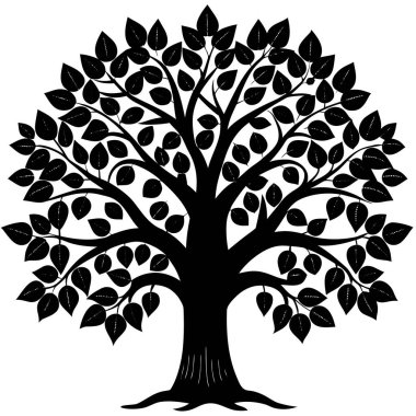 Siyah bir ağaç silueti ve taç.