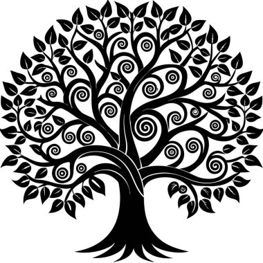 Büyük, güzel bir tacı olan siyah bir ağaç silueti.