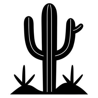 Çöl tarzında bir kaktüs bitkisinin siyah silueti. Boho markaları, macera tasarımları, doğa logoları, seyahat grafikleri, minimalist posterler, dövme sanatı ve yaz yaşam tarzı çizimleri için mükemmel..