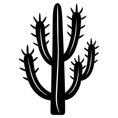 Çöl tarzında bir kaktüs bitkisinin siyah silueti. Boho markaları, macera tasarımları, doğa logoları, seyahat grafikleri, minimalist posterler, dövme sanatı ve yaz yaşam tarzı çizimleri için mükemmel..