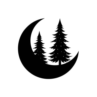Detaylı dalları olan bir çam ağacının siyah silueti. Açık hava markalaşması, kış teması, kamp grafikleri, yürüyüş tasarımları, ekolojik logolar, minimalist manzaralar ve Noel süslemeleri için mükemmel..