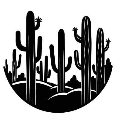 Çöl tarzında bir kaktüs bitkisinin siyah silueti. Boho markaları, macera tasarımları, doğa logoları, seyahat grafikleri, minimalist posterler, dövme sanatı ve yaz yaşam tarzı çizimleri için mükemmel..