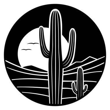 Çöl tarzında bir kaktüs bitkisinin siyah silueti. Boho markaları, macera tasarımları, doğa logoları, seyahat grafikleri, minimalist posterler, dövme sanatı ve yaz yaşam tarzı çizimleri için mükemmel..