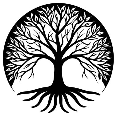 Söğüt ağacının uzun dallı siyah silueti. Doğa ve refah tasarımları, meditasyon temaları, şiirsel sanat eserleri, ekolojik markalaşma, minimalist logolar ve sakin manzara çizimleri için ideal.