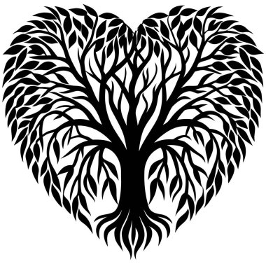 Söğüt ağacının uzun dallı siyah silueti. Doğa ve refah tasarımları, meditasyon temaları, şiirsel sanat eserleri, ekolojik markalaşma, minimalist logolar ve sakin manzara çizimleri için ideal.