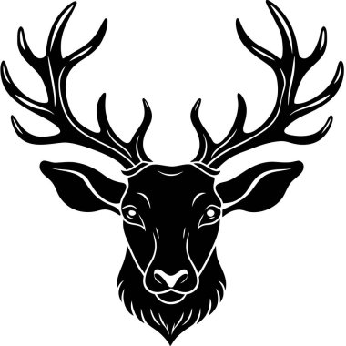 Tatil Tasarımı için Ren Geyiği Silueti Vektörü Minimum Noel Geyiği Simgesi. Vektör illüstrasyonu