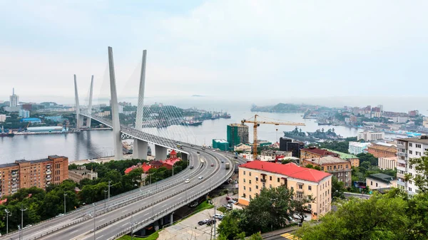 Most Linowy Golden Bridge Władywostoku Primorsky Krai Rosja — Zdjęcie stockowe