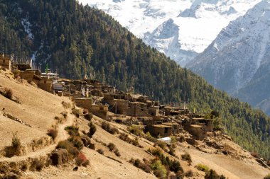 Asya 'nın küçük Nepal köyü Himalaya, Annapurna Koruma Alanı