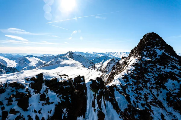 Güneşli Kış Gününde Alp Dağlarının Güzel Manzarası Avusturya Stubai Stubaier — Stok fotoğraf