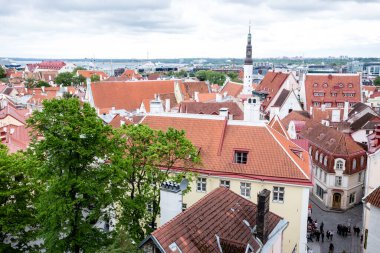 Tallinn, Estonya - 25 Mayıs 2019: Eski Tallinn kasabasının bulutlu havası. Tallinn, Estonya, Avrupa