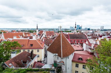 Eski Tallinn 'in bulutlu havadaki güzel manzarası. Tallinn, Estonya, Avrupa