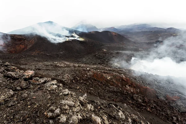Erupción Del Volcán Tolbachik Cráter Sólidos Campos Lava Península Kamchatka — Foto de Stock