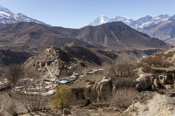 Azjatycka Wieś Górska Pola Tarasowe Jesienią Dolnym Mustangu Nepalu Himalajach — Zdjęcie stockowe