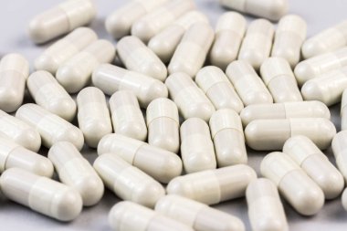 Beyaz kapsüllü arka plan, tıbbi konsept