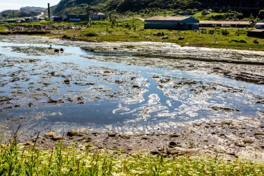 Barents deniz kıyısındaki küçük Rus köyü Teriberka. Kola Yarımadası, Murmansk Oblastı, Rusya