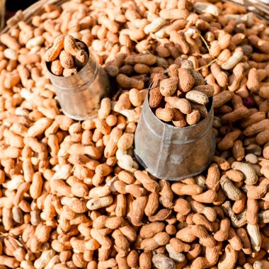 Çiğ organik fıstık. Kabuklu yerfıstığı. Çiftçi pazarında sağlıklı yiyecekler