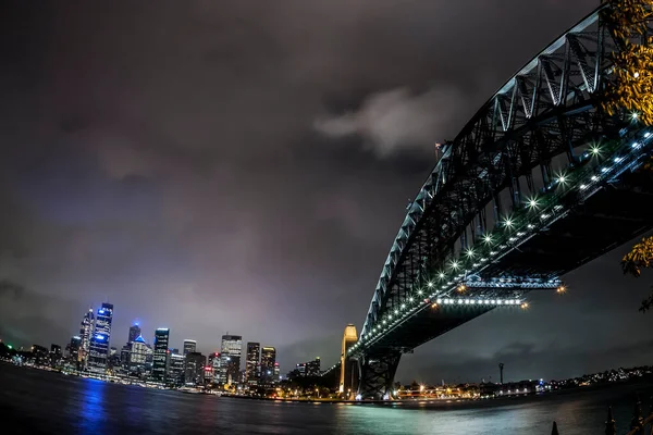 Fisheye Kép Sydney Harbor Bridge Éjjel Ausztrália — Stock Fotó