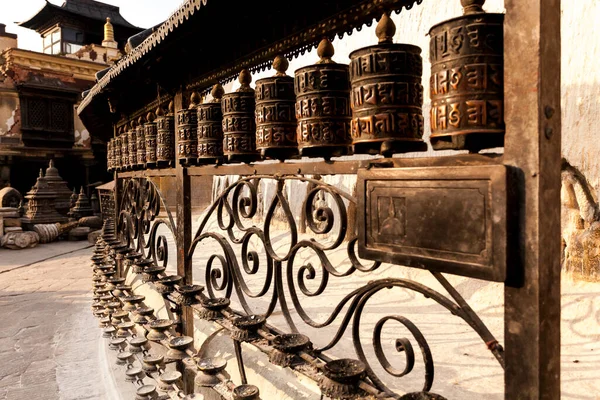 Tibetan Prayer Wheels Made Metal Swayambhunath Temple Monkey Temple Kathmandu —  Fotos de Stock